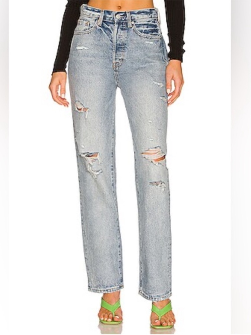 PISTOLA Cassie Distressed High Rise Straight Denim Jeans Paloma Light Wash Sz 29